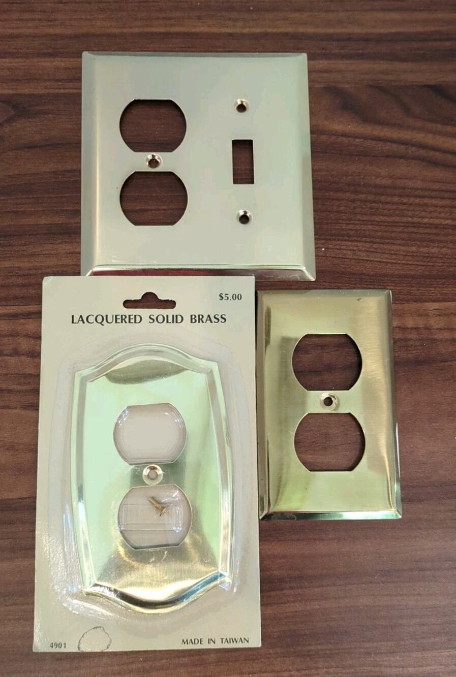 Vintage Solid Brass Wall Switch Outlet Covers Plates Lot Lot 3 One New In Pack.